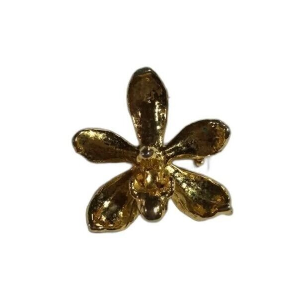 Gold-Plated Flower‎ Brooch & Pendant With Rhinestone Accent - Picture 1 of 5